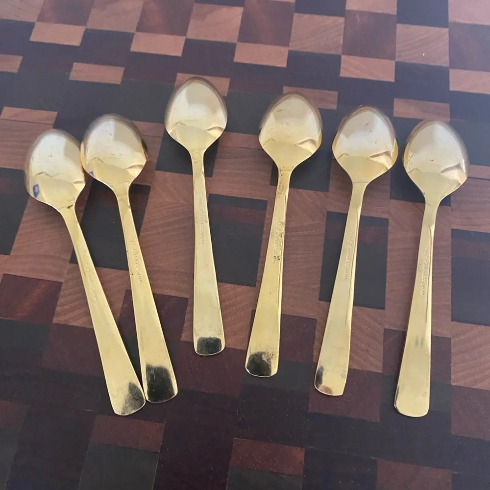 H1 MCM Gold Flower Garden Gold Electroplated Stainless Steel (6) 4.5” Spoons